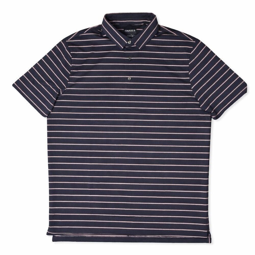 Chase 54 Striped Short Sleeve Polo Shirt Large Navy Pink
